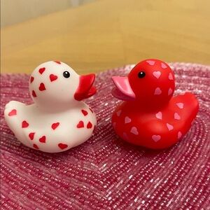 Red and White Heart Patterned Rubber Ducks